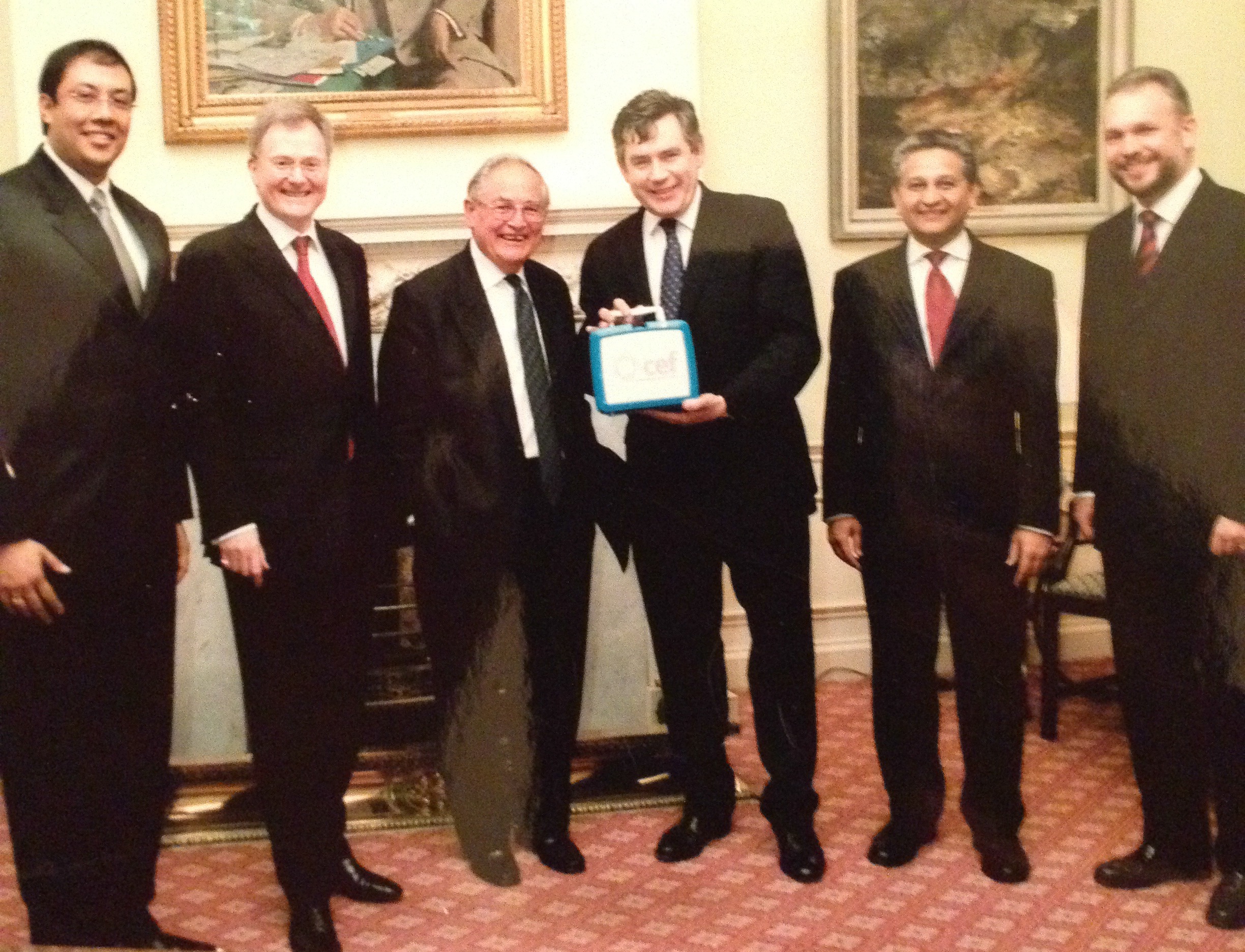 With PM Gordon Brown and late Lord George, Governor of Bank of England launching Commonwealth Education Fund at 11 Downing st